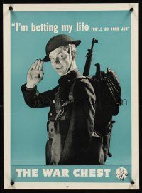 4s139 WAR CHEST: I'M BETTING MY LIFE YOU'LL DO YOUR JOB war poster '42 The War Chest, bonds!