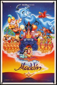 4t184 ALADDIN DS 1sh '92 classic Walt Disney Arabian fantasy cartoon, great art of cast!