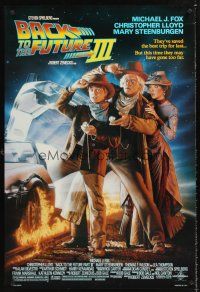 4t009 BACK TO THE FUTURE III DS 1sh '90 Michael J. Fox, Chris Lloyd, Zemeckis, Drew Struzan art!