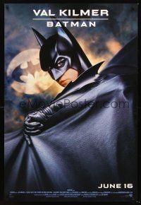 4t015 BATMAN FOREVER advance 1sh '95 cool image of Val Kilmer as Batman!