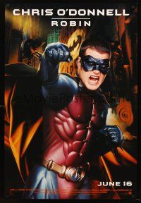 4t013 BATMAN FOREVER advance 1sh '95 cool image of Chris O'Donnell as Robin!