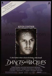 4t039 DANCES WITH WOLVES DS 1sh '90 Kevin Costner, cool image of buffalo!