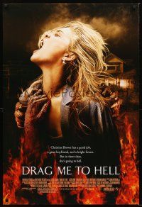 4t048 DRAG ME TO HELL DS 1sh '09 Sam Raimi horror, Lohman being dragged down into flames!