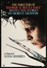 4t050 EDWARD SCISSORHANDS DS 1sh '90 Tim Burton classic, best close up of scarred Johnny Depp!