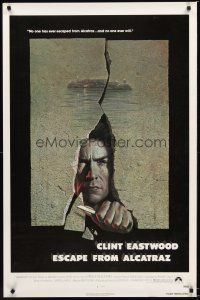 4t246 ESCAPE FROM ALCATRAZ 1sh '79 cool artwork of Clint Eastwood busting out by Lettick!