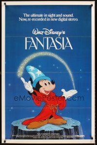 4t252 FANTASIA 1sh R82 great image of Mickey Mouse & others, Disney musical cartoon classic!
