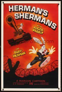 4t279 HERMAN'S SHERMANS Kilian 1sh '88 great image of Roger Rabbit running from Baby Herman in tank!