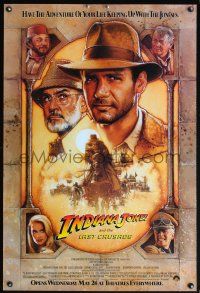4t080 INDIANA JONES & THE LAST CRUSADE brown advance 1sh '89 art of Ford & Connery by Drew Struzan!