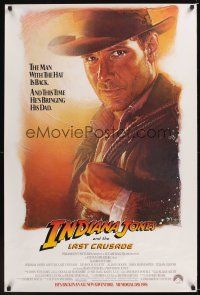 4t289 INDIANA JONES & THE LAST CRUSADE advance 1sh '89 art of Harrison Ford by Drew Struzan!