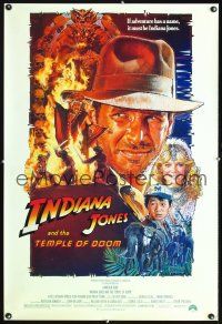 4t081 INDIANA JONES & THE TEMPLE OF DOOM 1sh '84 art of Harrison Ford & Kate Capshaw by Struzan!
