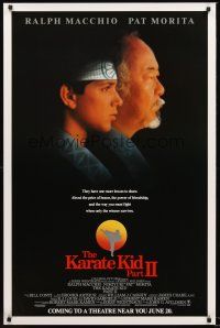 4t293 KARATE KID PART II advance 1sh '86 great profile of Pat Morita as Mr. Miyagi, Ralph Macchio!