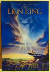 4t098 LION KING DS 1sh '94 Disney Africa jungle cartoon, Simba on Pride Rock with Mufasa in sky!