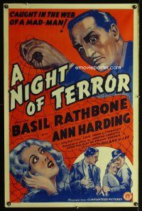 4t306 LOVE FROM A STRANGER 1sh R42 Basil Rathbone, Agatha Christie, A Night of Terror!