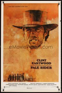 4t332 PALE RIDER 1sh '85 great artwork of cowboy Clint Eastwood by C. Michael Dudash!