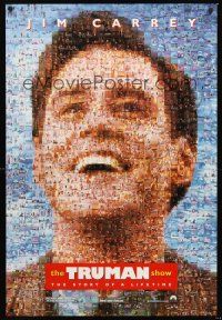 4t165 TRUMAN SHOW teaser DS 1sh '98 really cool mosaic art of Jim Carrey, Peter Weir directed!
