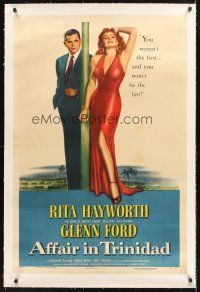 4w232 AFFAIR IN TRINIDAD linen style B 1sh '52 different art of sexiest Rita Hayworth & Glenn Ford!