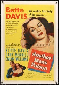 4w233 ANOTHER MAN'S POISON linen 1sh '52 art of sexy Bette Davis, world's first lady of the screen!