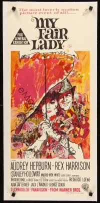 4w091 MY FAIR LADY linen Aust daybill '64 classic art of Audrey Hepburn & Rex Harrison by Bob Peak!