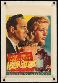 4w064 CONFIDENTIAL AGENT linen Belgian '45 different art of Charles Boyer & crying Lauren Bacall!