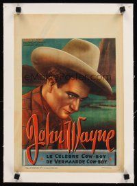4w072 JOHN WAYNE linen Belgian '40s wonderful close artwork image of the legendary cowboy star!