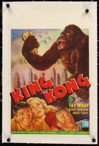 4w074 KING KONG linen Belgian R60s art of Fay Wray, Robert Armstrong & giant ape crushing car!