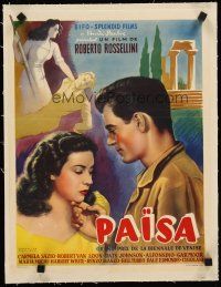 4w077 PAISAN linen Belgian '47 classic Roberto Rossellini WWII romance starring Camela Sazio!