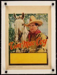 4w081 TIM MCCOY linen Belgian 1950s portrait art of classic cowboy with trusty horse!