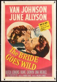 4w248 BRIDE GOES WILD linen 1sh '48 romantic close up artwork of Van Johnson & June Allyson!