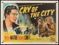 4w098 CRY OF THE CITY linen British quad '48 different art of Mature, Conte & Winters, Siodmak noir!