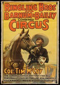 4w121 RINGLING BROS & BARNUM & BAILEY CIRCUS linen circus poster '35 with Col. Tim McCoy!