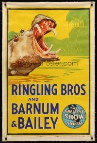 4w122 RINGLING BROS & BARNUM & BAILEY CIRCUS linen circus poster '42 great hippo art!
