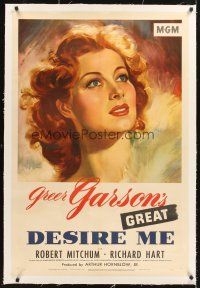 4w271 DESIRE ME linen 1sh '47 George Cukor, great artwork portrait of beautiful Greer Garson!