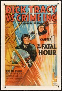 4w275 DICK TRACY VS. CRIME INC. linen chapter 1 1sh '41 art of Ralph Byrd in airplane, serial!