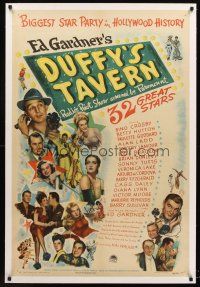 4w284 DUFFY'S TAVERN linen 1sh '45 art of Paramount's biggest stars including Lake, Ladd & Crosby!