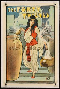 4w109 FORTY THIEVES linen stage play English double crown c1900-1910 cool art of female lead!