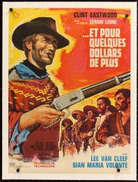 4w049 FOR A FEW DOLLARS MORE linen French 23x32 '67 Leone, different art of Eastwood by Tealdi!