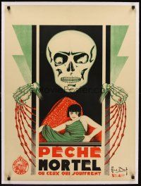 4w052 MORTAL SIN linen French 23x32 '17 cool art of Death-like skull looming over sexy Viola Dana!