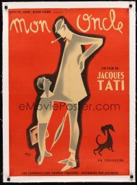 4w051 MON ONCLE linen French 23x32 '58 Jacques Tati as My Uncle, Mr. Hulot, great Etaix art!