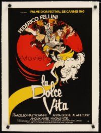4w060 LA DOLCE VITA linen French 15x21 R70s Federico Fellini, cool different art by Rene Gruau!