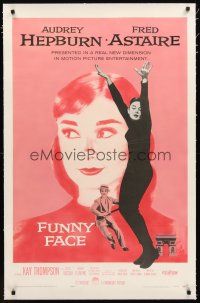 4w295 FUNNY FACE linen 1sh '57 art of Audrey Hepburn close up & full-length + Fred Astaire!