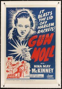 4w296 GANG SMASHERS linen 1sh R44 black Nina Mae McKinney is a Gun Moll who blasts Harlem rackets!