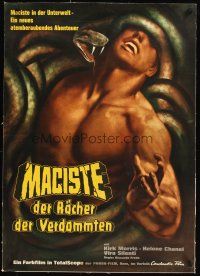 4w028 WITCH'S CURSE linen German '63 different Engel art of Morris as Maciste constricted by snake!