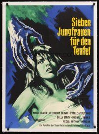 4w029 YOUNG, THE EVIL & THE SAVAGE linen German '68 sexy different horror art from Italian giallo!