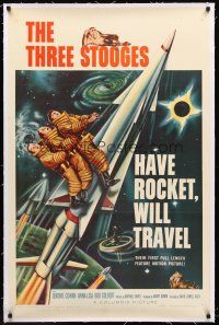 4w312 HAVE ROCKET WILL TRAVEL linen 1sh '59 wonderful sci-fi art of The Three Stooges in space!