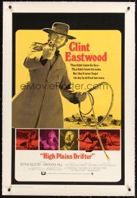 4w316 HIGH PLAINS DRIFTER linen int'l 1sh '73 different image of Clint Eastwood holding gun & whip!