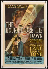 4w320 HOUR BEFORE THE DAWN linen 1sh '44 huge close up of Nazi spy Veronica Lake in spotlight!