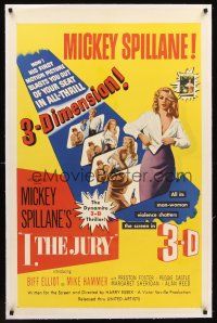 4w328 I THE JURY linen 1sh '53 Mickey Spillane, Mike Hammer, 3-D images of sexy girl stripping!