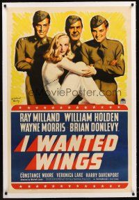 4w330 I WANTED WINGS linen style B 1sh '41 art of sexy Veronica Lake, Milland & Holden by Barclay!