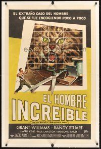 4w333 INCREDIBLE SHRINKING MAN linen Spanish/U.S. 1sh '57 Jack Arnold, classic Reynold Brown sci-fi art!