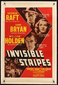 4w336 INVISIBLE STRIPES linen 1sh '39 George Raft, Bryan, William Holden, Humphrey Bogart shown!